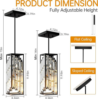 Black Pendant Lights Kitchen Island 3 Pack, Mini Crystal Chandeliers, Modern Pendant Lights Ceiling Lighting Fixtures for Kitchen Island, Dinning Room, Bedroom