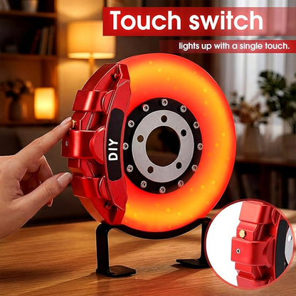 WILLBOND Gifts for Car Guys - Brake Disc LED Rechargeable Night Light Ambient Lamp with Touch Switch - Car Lovers Enthusiast Mechanic Valentines Gift for Him - Patent Pending(Red - Orange Yellow)