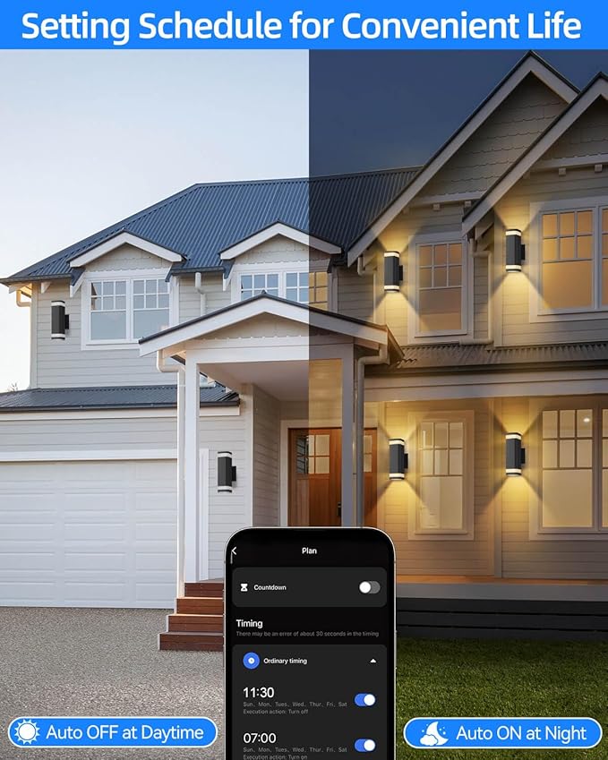 Smart Outdoor RGB Wall Lights 2 Pack, Wi-Fi & App Control Color Changing Up and Down Wall Sconce with Remote, Dusk to Dawn Waterproof Exterior Lighting Fixtures Works with Alexa, Google Assistant
