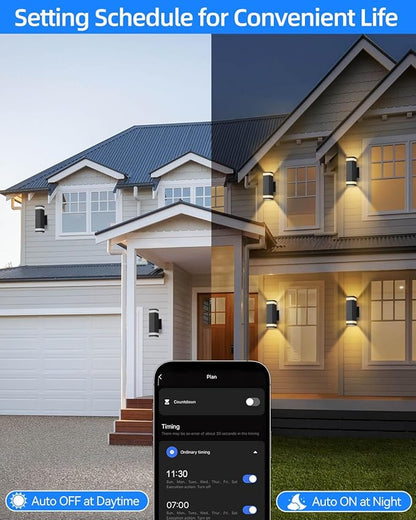 Smart Outdoor RGB Wall Lights, Wi-Fi & App Control Color Changing Up and Down Wall Sconce with Remote, Dusk to Dawn Waterproof Exterior Light Fixture Works with Alexa, Google Assistant, Black Finish