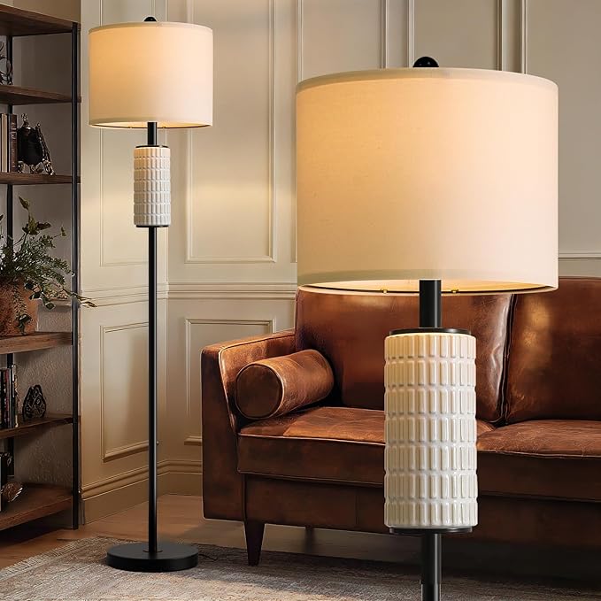 PoKat Black Standing Lamps for Living Room, 64" Farmhouse Floor Lamps for Bedroom, Tall Floor Lamps for Living Room Dinning Reading Home Office, Nursery, Rotary Switch, Matte Black