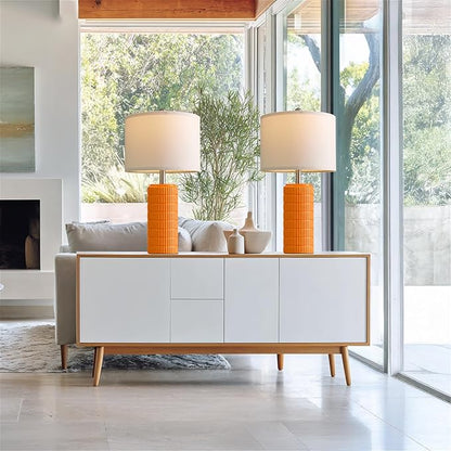PoKat 23" Orange Table Lamps Decor for Living Room Set of 2, Modern Living Room Lamps for End Table, Ceramic Table Lamps for Bedroom, Contemporary Nightstand Lamps for Home Bedroom Decor