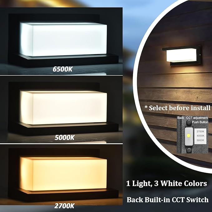 Modern Outdoor Wall Sconce Lighting 5000K 2 Pack, LED 3 Color White Outdoor Light Fixture Wall Mount Exterior Lights for House,Black 1500lm Outside Porch Lights for Garage Entryway (Convex-CCT)