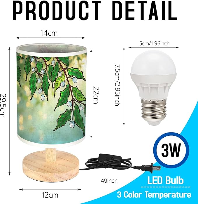 Mistletoe Tree Table Lamp LED 3-Color Pressed Bedside, Mistletoe Tree Shade Lamp with Wood Base for Bedroom Living Room Desk Office