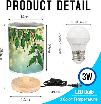 Mistletoe Tree Table Lamp LED 3-Color Pressed Bedside, Mistletoe Tree Shade Lamp with Wood Base for Bedroom Living Room Desk Office