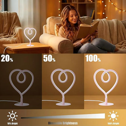 Pink Desk Lamps for Girls Room,3CCT Stepless Dimmable Pink Table Lamp with USB Adapter,Small Heart Lamp,Modern Nightstand Lamps for Bedroom,Nightstand,Office (2 Pack)