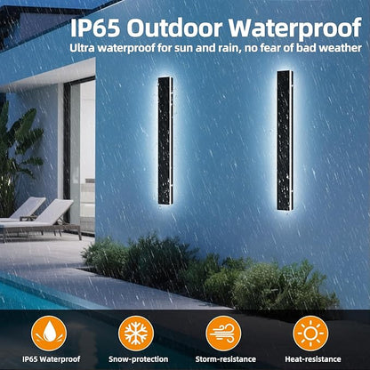 Upgrade Widened 2 Pack LED Outdoor Wall Sconce, 39.3inch Modern Wall Mount Light, 3 Color 3000K/4500K/6000K, 36W, IP65 Waterproof, Outside Lighting Fixture for Courtyard, House, Patio