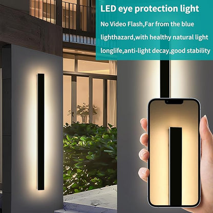 Mikeru 70.8inch Long LED Wall Light, 10%-100% Dimmable Black Exterior Sconces, 3000k-6000k Acrylic Invisible Outdoor Wall Light Fixture for Porch Modern Outdoor Wall Mount Lighting for House