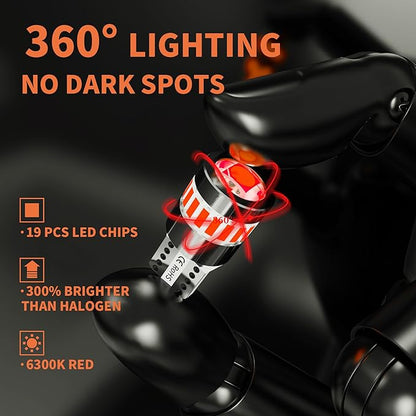Yorkim 194 LED Bulb 6300K Red, 168 2825 W5W T10 LED Light Bulb Error Free for License Plate, Dome, Map, Courtesy, Side Marker Lights, Pack of 2