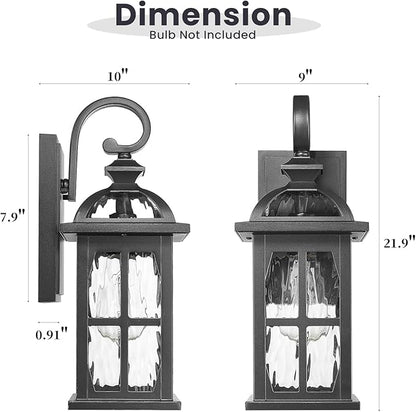 Exterior Wall Sconce Outdoor Waterproof Wall Lights Fixtures Water Ripple Glass Shade 22 Inch Height Black Outdoor Wall Lamps for Patio Yard Garage Doorway