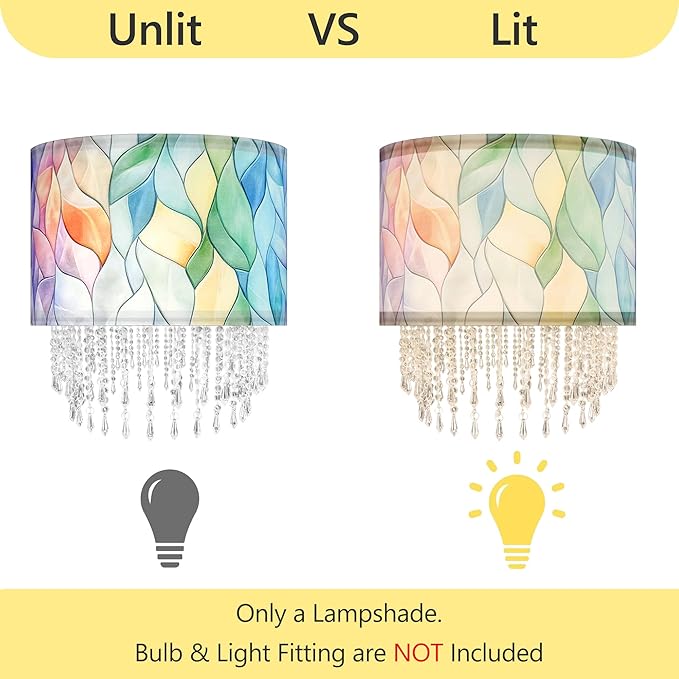 Colorful Macaron Lamp Shade with Acrylic Bead Droplets, Elegent Whimsical Fabric Light Shade for Pendant Table & Floor Lamp, Art Decor for Bedroom or Eentryway, 15.7in