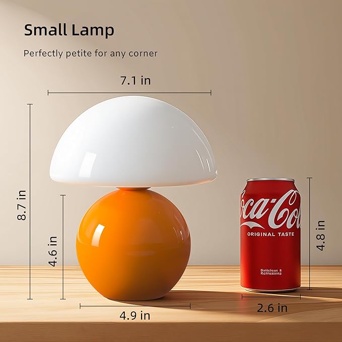 Mushroom Lamp Table Lamp for Bedroom,Desk Bedside Small Lamps for Living Room Night Stands,Mushroom Decor Cute Mini Modern Mid Century Lamps,Unique Aesthetic Home Living Room Decor(Orange)