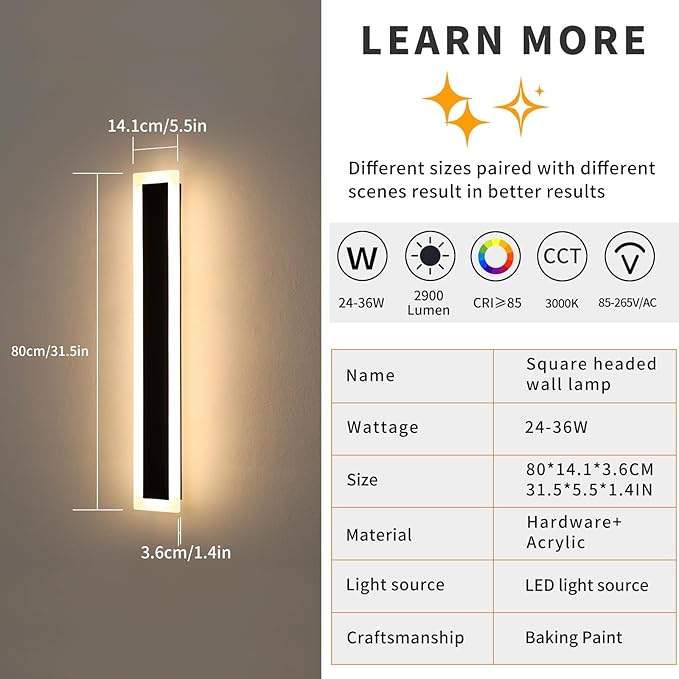 Mikeru Upgraded Widened 2pack 31.4inch Outdoor Wall Light Fixtures, 3000k Exterior Lighting Fixtures Ip65 Waterproof Rust Long LED Light Fixtures Hardwire Wall Mount Porch Lights Outdoor for Garage