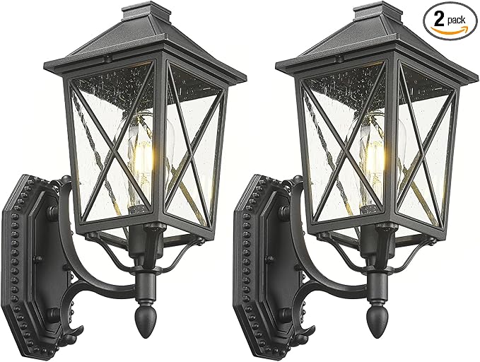 Outdoor Wall Lantern, Outdoor Lights Fixtures Wall Mount with Seeded Glass, Exterior Porch Lights, Waterproof Outside Sconce Lights Modern Anti-Rust for House Front Porch Patio Garage