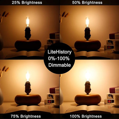 LiteHistory Dimmable t6 led Bulb 40W Candelabra led 2700K Clear 400lm 4W e12 Edison Bulb Warm White 6Pack