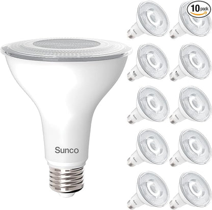 Sunco 10 Pack PAR30 LED Bulb, Outdoor Flood Light Bulbs, Exterior Long Neck Lighting, 850 LM, 11W (75W Equivalent), 3000K Warm White, E26 Base, Dimmable, IP65 Waterproof UL