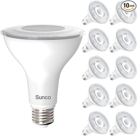 Sunco 10 Pack PAR30 LED Bulb, Outdoor Flood Light Bulbs, Exterior Long Neck Lighting, 850 LM, 11W (75W Equivalent), 2700K Soft White, E26 Base, Dimmable, IP65 Waterproof UL