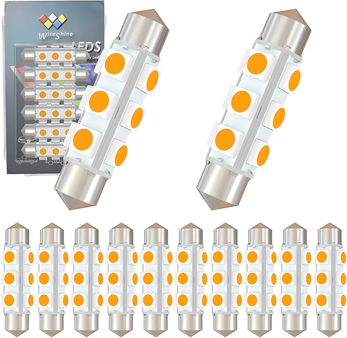 42mm DC 24V 578 LED Festoon Bulb 211-2 212-2 569 6413 LED Bulbs Gold Amber for Truck Interior Dome Door Trunk Lights 360 deg Non Polarity(Pack 12)