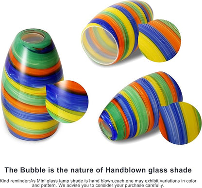 Glass Pendant Lamp Shade 4.72" Rainbow Art Glass chandeliers Cover Mini Oval Light Shade Replacement Shade Only Light Fixtures for Kitchen Island Dining Room,Living,Foyer,Hallway, Entry 1-Pack