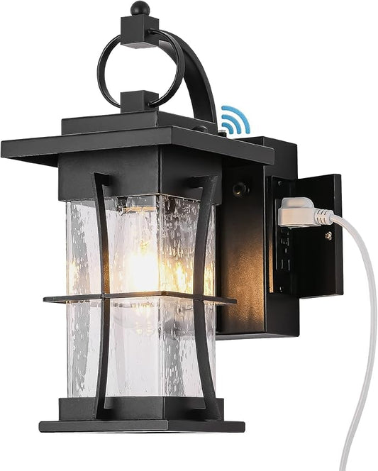 Outdoor Lighting Fixtures Wall Mount, 1-Light 15''H Dusk to Dawn Exterior Light for House Outdoor Wall Lantern with Clear Glass for Front Porch Patio Garage (15'' H with Outlet, 1 PC)