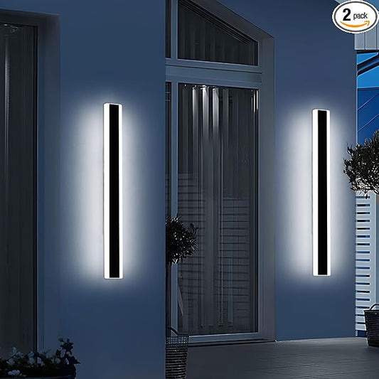 2 Pack Modern Outdoor Wall Sconce, 31.4inch LED Outside Wall Light Fixture, IP65 Waterproof, 6000K Cold White, Black Minimalist Exterior Lighting Patio Lamps for House, Porch, Garage