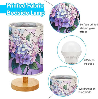 Hydrangea Table Lamp LED 3-Color Pressed Bedside, Hydrangea Shade Lamp with Wood Base for Bedroom Living Room Desk Office TL01