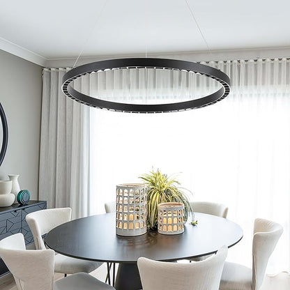 Black Modern LED Chandelier 1-Ring Circular Pendant Light 6000K 36W Dimmable Hanging Light Fixtures for Dining Room Kitchen Island Bedroom Living Room Foyer Stairway