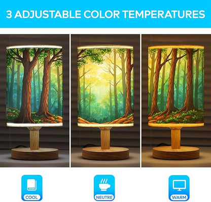 Cypress Tree Table Lamp LED 3-Color Pressed Bedside, Cypress Tree Shade Lamp with Wood Base for Bedroom Living Room Desk Office