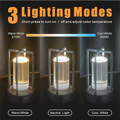 Rechargeable Table Lamp Cordless, 3 Color | Crystal | Stepless Dimming, for Bedroom, Cafe, Camping, Dining Table, Home Decor, 2 Pack (Silver)