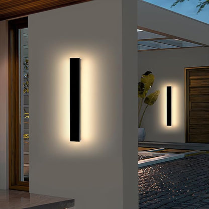 Mikeru 3CCT Dimmable Outdoor Wall Sconce 23.6" IP65 Waterproof - 2Pack Modern Black Exterior Light with Remote Control, Adjustable 3000K/4500K/6000K for Porch, Patio & Commercial Spaces | Hardwired