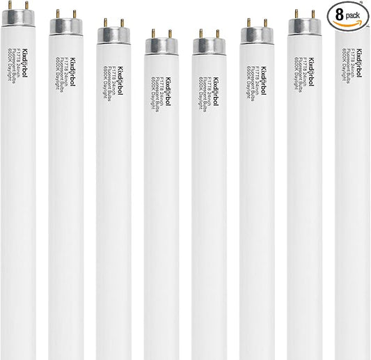 8 Pack 24 Inch F17T8/DL Fluorescent Light Bulb, T8 17 Watt, 6500K Daylight, T8 2FT Fluorescent Replacement Tube, G13 Medium Bi-Pin Base