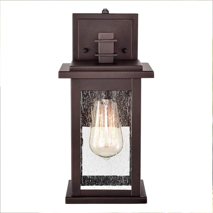MICSIU Dusk to Dawn Outdoor Wall Light Fixture, Oil Rubbed Bronze Exterior Wall Sconce with Clear Seedy Glass, 12.25 Inch Outside Lights for House, Garden, Garage, Patio, Doorway, Pathway, Balcony.