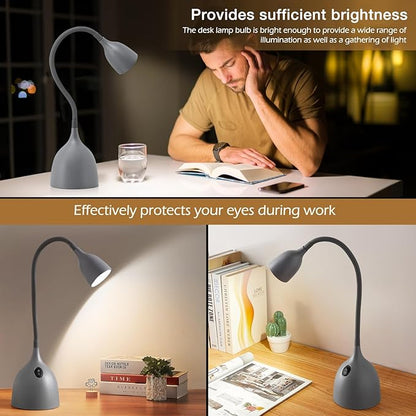 Gooseneck Desk Lamp 360 LED Flexible Reading Light for Small Spaces Home Office Bedroom College Dorm Bookshelf Nightstand Table (Grey)