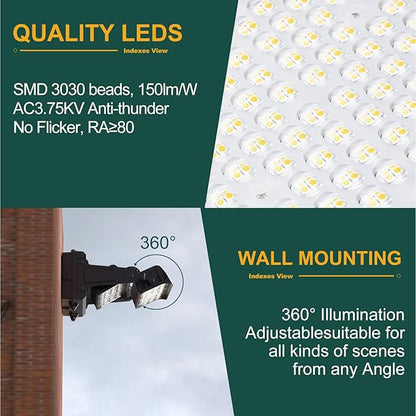 2Pack 220W LED Wall Pack Lights, 360° Adjustable Panel with Dusk to Dawn Photocell, 33000Lm 5000K Daylight, IP65 Waterproof & Advanced Heat Dissipation Outdoor Security Lighting