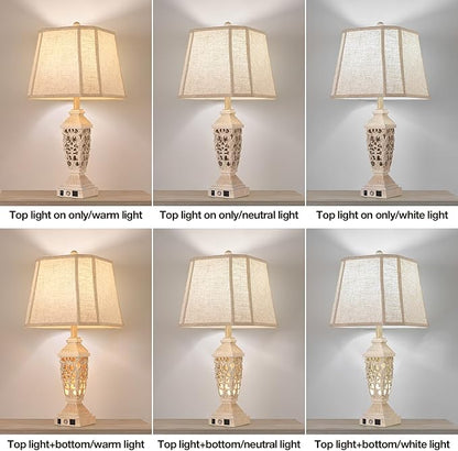 AIDENOEY Farmhouses Table Lamp with USB & USB-C Charging Ports, 3-Color Dimmable & Stepless Bottom Dimming, Touch Control & Switch, Vintage Bedside Lamp for Bedroom Living Room Office,(27.5" high)