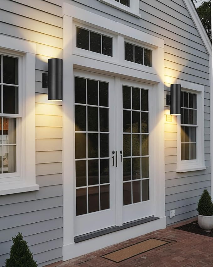 SHIMR Modern Outdoor Wall Lights Dusk to Dawn, Up and Down Light with LED Bulbs Include, Cylinder Matte Black Outdoor Sconce Lights Exterior Lighting Fixtures for House Porch Garage [ETL Listed]