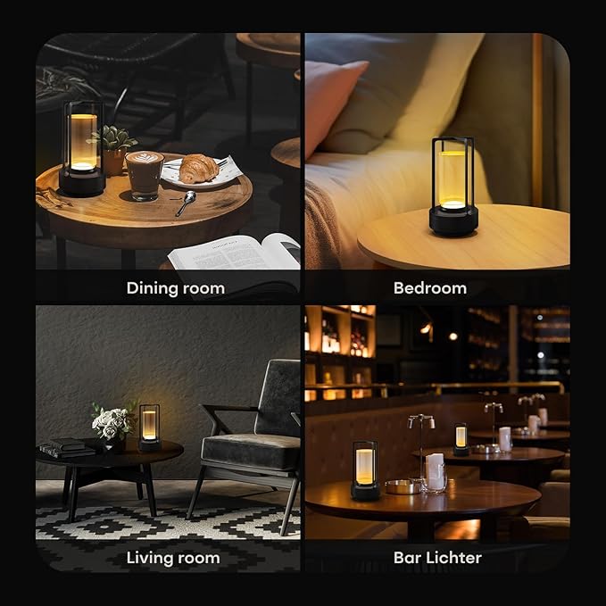 Cordless Portable LED Table Lamp, Rechargeable Battery Operated Desk Lamp with Touch Sensor, 3-Way Dimmable Suitable for Bars/Cafes/Restaurants/Bedrooms/Camping (Black)