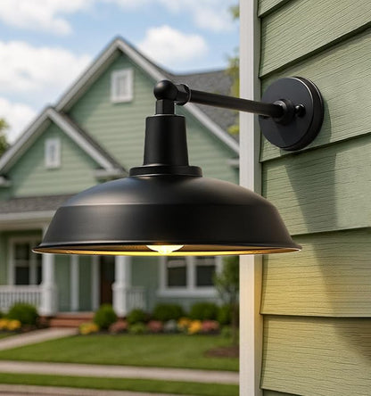 15-inch Large Outdoor barn Light, Straight arm Design, Classic Farmhouse Style Wall-Mounted gooseneck barn Light, Waterproof and rustproof Outdoor Wall lamp, Suitable for garages, porches, and patios