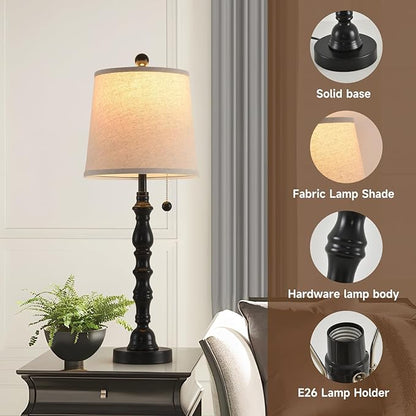 Terpsichore Lamps for Living Room Modern Farmhouse Table Lamp Bedside Reading Lamps Night Stands Bedroom Night Lamp,with Fabric Lamp Shade (Black (Single Pack), High 26.25 in)