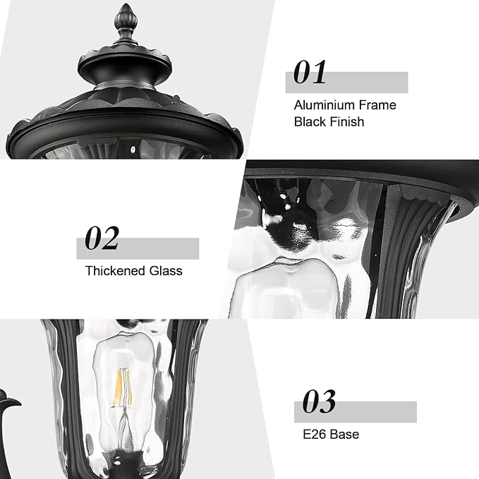 Outdoor Light Fixtures Wall Mount, Waterproof Exterior Wall Lanterns with Waer Ripple Glass, Outside Sconces, Front Porch Lights for House Garage Doorway Patio