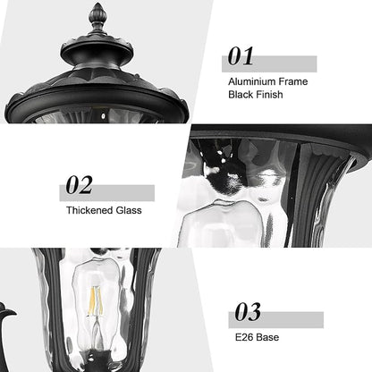 Outdoor Light Fixtures Wall Mount, Waterproof Exterior Wall Lanterns with Waer Ripple Glass, Outside Sconces, Front Porch Lights for House Garage Doorway Patio
