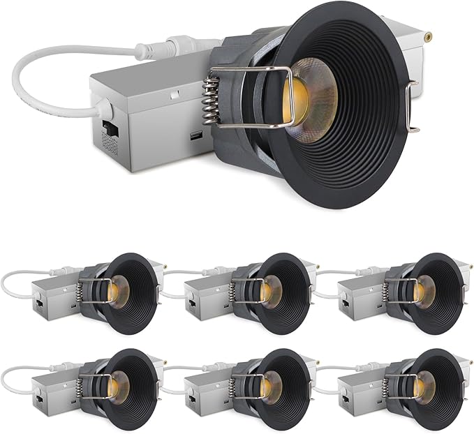 Adetu 2 Inch 5CCT Black LED Recessed Ceiling Light with Junction Box, 2700K/3000K/4000K/5000K Selectable, CRI90, 8W COB, 780LM, Dimmable Canless IP65 Waterproof Downlight-ETL&FCC (Black, 6 Packs)