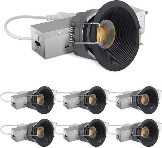 Adetu 2 Inch 5CCT Black LED Recessed Ceiling Light with Junction Box, 2700K/3000K/4000K/5000K Selectable, CRI90, 8W COB, 780LM, Dimmable Canless IP65 Waterproof Downlight-ETL&FCC (Black, 6 Packs)