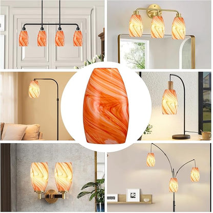 Glass Pendant Lamp Shade 4.72" Art Glass chandeliers Cover,Orange Marble Pendant Light Shade Mini Oval Light Shade Replacement Shade Only Light Fixtures for Kitchen Island pendant light