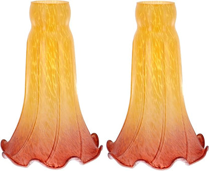 Lily Flower Glass Lampshade Replacement, 2 Pack,Tulip Style Table Floor Lamp Shade Replacement 4.2" x 4.2" x 6.7" (Yellow Tea Color)