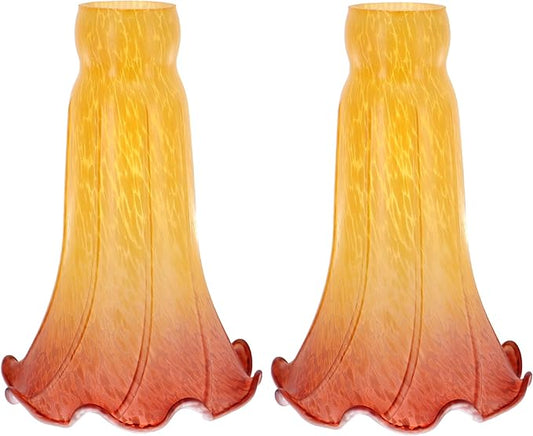 Lily Flower Glass Lampshade Replacement, 2 Pack,Tulip Style Table Floor Lamp Shade Replacement 4.2" x 4.2" x 6.7" (Yellow Tea Color)