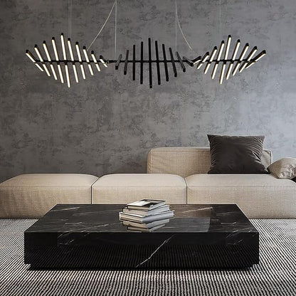 JAYMP Designer Chandelier Modern Dimmable LED Pendant Light, Adjustable Strip Light Bar, Kitchen Island Dining Room Hanging Lamp (Black, 30 Lights)