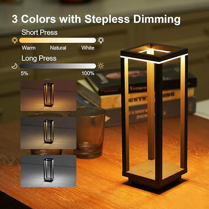 4 Pack Cordless Table Lamp Rechargeable, IP55 Waterproof, 60h Runtime Protable Outdoor Table Lamps, 3 Color Stepless Dimming Battery Powered Table Lamp for Dinner/Restaurant/Bedroom/Cafe