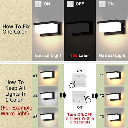 Sytmhoe Exterior Light Fixture,2Packs Outdoor Wall Light Fixture,LED Wall Sconce 3-Color-Changeable Wall Mounted Lamps,Matte Black Porch&Patio Light Outdoor,IP65 Waterproof for Hallway Stairs Gardens
