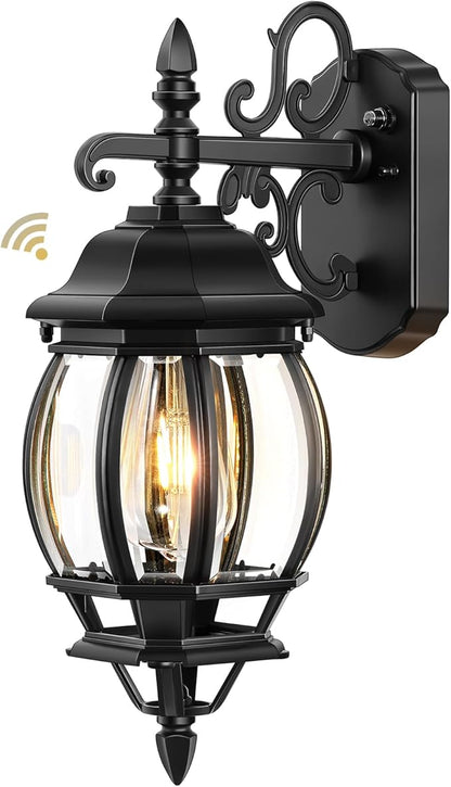 VIANIS Exterior Lighting Fixtures for House, Black Dusk to Dawn Front Porch Light Wall Mount with Tempered Bevel Glass, 100% Aluminum Waterproof Outdoor Wall Sconce Lantern for Garage Patio, Anti-Rust